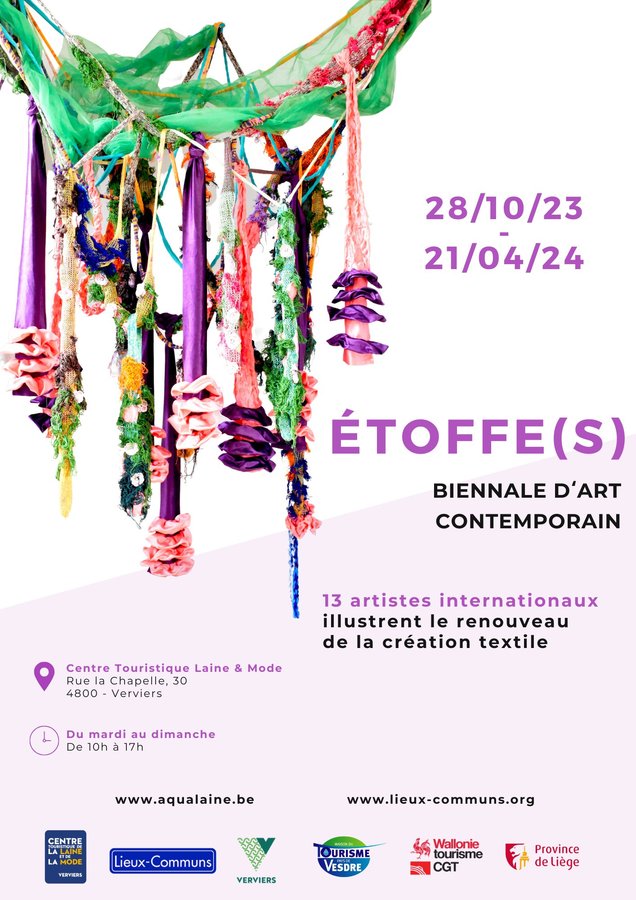 Affiche. Vertviers. Etoffe(s). Biénnale d|art contemporain textiles Etoffes. 2023-10-28